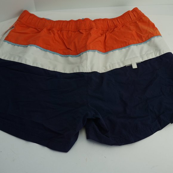 St. John's Bay Swim Shorts Men's Large Orange & Navy Blue Colorblock Above Knee - Picture 2 of 3